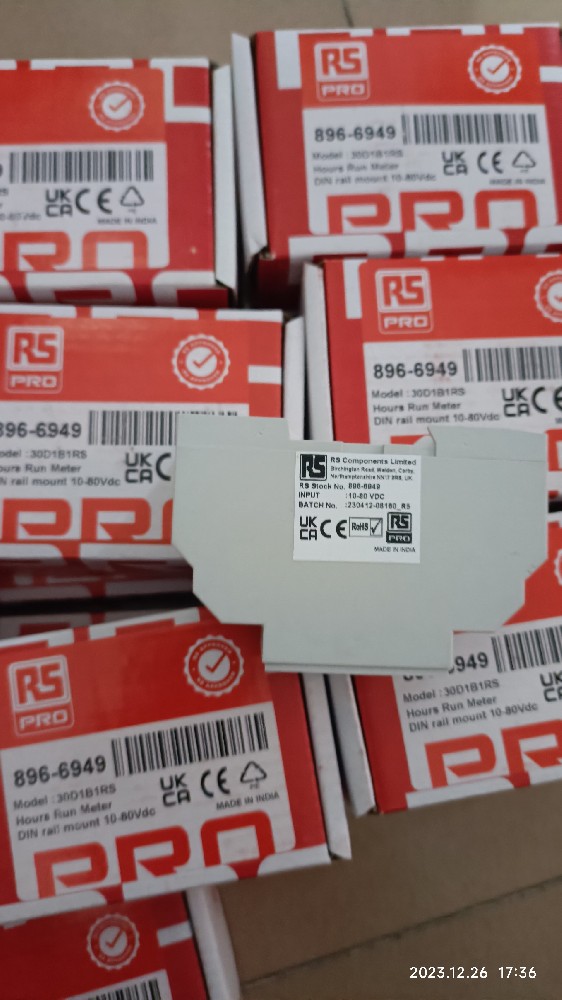 RS PRO,896-6949,小时计数器, 6位数字, 10 → 80 V 直流电源, DIN导轨安装, 切面100 x 45 x 36 mm, (上计数)