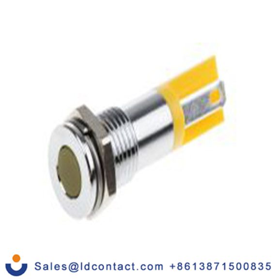 RS PRO 203-824  黄色 面板安装指示器, 2 V dc 焊接片端接, 平齐边框, 银色边框