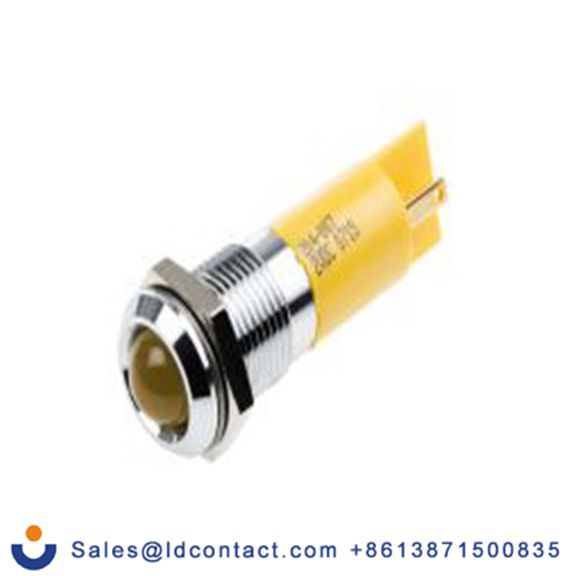 RS PRO 204-007  黄色 面板安装指示器, 2 V dc 焊接片端接, 凸型边框, 银色边框