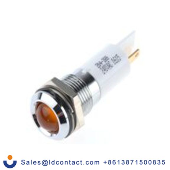 RS PRO 204-388  橙色 面板安装指示器, 240 V ac 焊接片端接, 凸型边框, 银色边框, IP40
