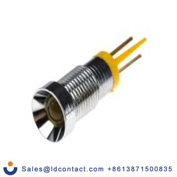 RS PRO 206-227  黄色 面板安装指示器, 2 V dc 焊接片端接, 凹入式边框, 银色边框