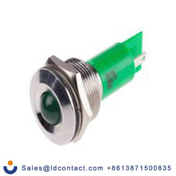 RS PRO 206-918  绿色 面板安装指示器, 24 V 焊接片端接, 凸型边框, 银色边框, IP40