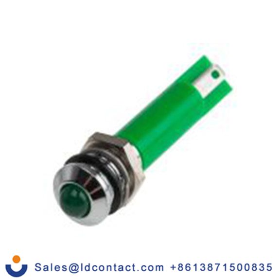 RS PRO 208-087  绿色 面板安装指示器, 12 V dc 焊接片端接, 凸型边框, 银色边框, IP40