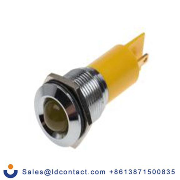RS PRO 208-223  黄色 面板安装指示器, 115 V dc, 230 V ac 焊接片端接, 凸型边框, 银色边框