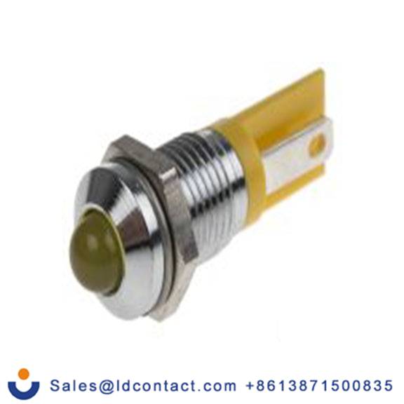 RS PRO 209-901  黄色 面板安装指示器, 2 V dc 焊接片端接, 凸型边框, 银色边框