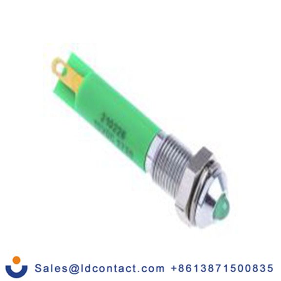 RS PRO 210-226  绿色 面板安装指示器, 12 V dc 焊接片端接, 凸型边框, 银色边框 面板安装