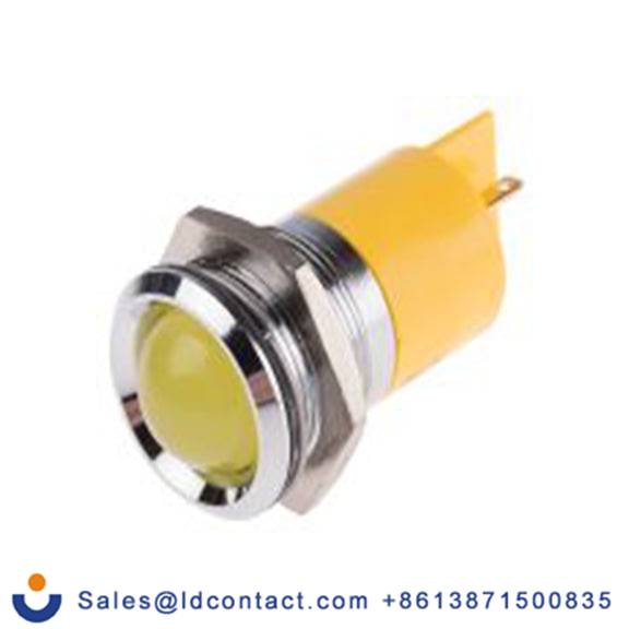 RS PRO 211-128  黄色 面板安装指示器, 24 V 焊接片端接, 凸型边框, 银色边框