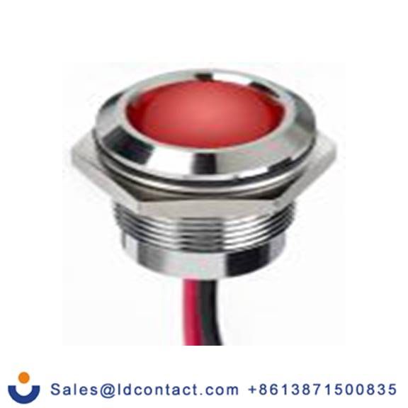 RS PRO 130-1074  红色 面板安装指示器, 1.8 V dc, 3.3 V dc 导线端接, 凸型边框, 银色边框, IP40