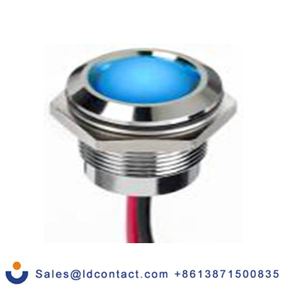 RS PRO 130-1077  蓝色 面板安装指示器, 1.8 V dc, 3.3 V dc 导线端接, 凸型边框, 银色边框, IP40
