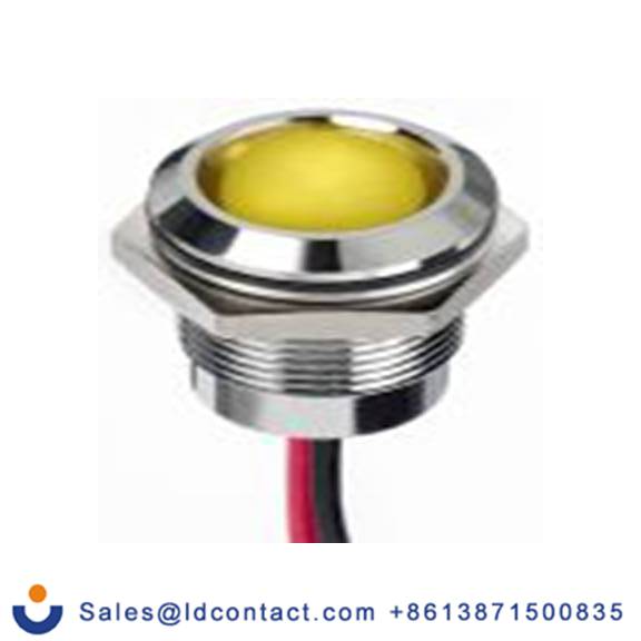RS PRO 130-1086  黄色 面板安装指示器, 24 V dc 导线端接, 凸型边框, 银色边框, IP40