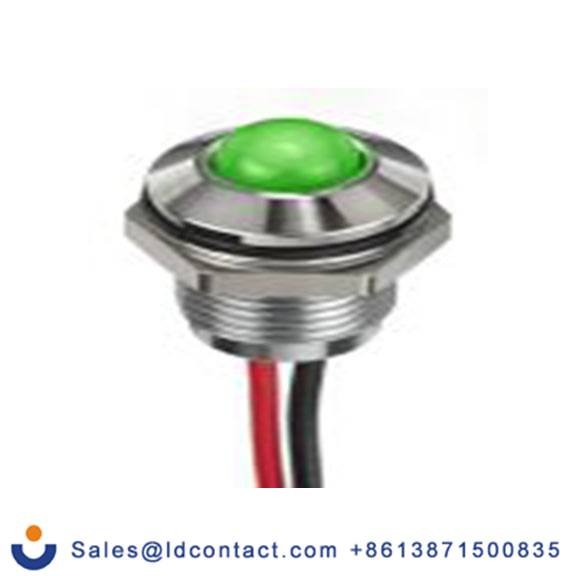 RS PRO 132-9099  绿色 面板安装指示器, 1.8 V dc, 3.3 V dc 导线端接, 凸型边框, 银色边框, IP40
