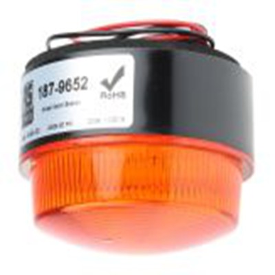 RS PRO,187-9652,闪光警示灯, 18 → 30 v 直流, 琥珀色透镜, Φ76mm底座, IP67