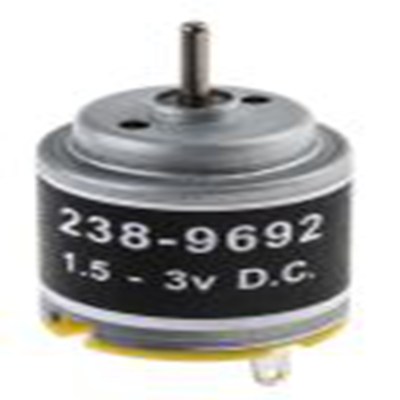 RS PRO,238-9692,有刷直流电动机, 1.5 → 3 V 直流, 8200 → 14000 转 / 分, 1.21 瓦, 2mm轴径, 10.4 gcm最大输出