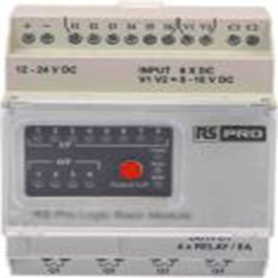 RS PRO,917-6377,逻辑模块, 8路模拟，数字输入, 4路数字，继电器输出, ModBus网络, 12 → 24 V 直流电源