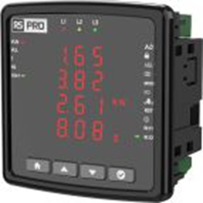 RS PRO,558-891,数字面板多功能仪表, LCD, 测量电压, 功率因子, 电流, 频率 45 mm宽 96 mm高, 96 mm深, EMM-04系列