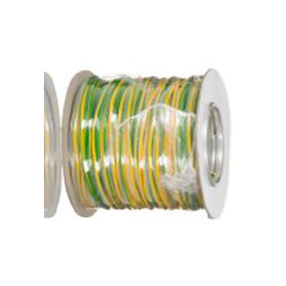 RS PRO,256-7030,绿色, 黄色 PVC 电线 架空电缆, 1.5 mm², 100 m长 27/0.25 mm, 16 AWG 聚氯乙烯, 1 kV dc, 最高105 °C, 1015