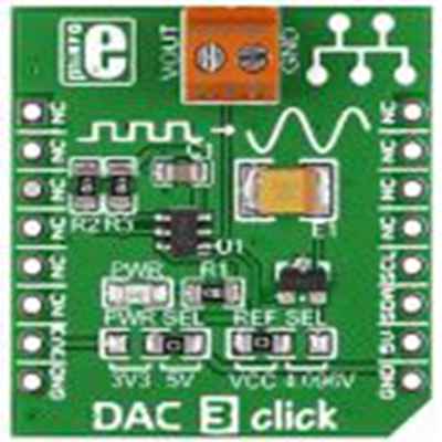 MikroElektronika,MIKROE-2038,MikroElektronika  DAC, MIKROE-2038 附加板, DAC 3 Click 信号转换开发套件, 12 bit, 用