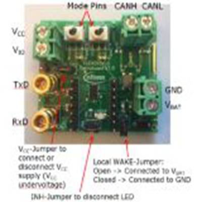 Infineon,DEMOBOARDTLE9252VSKTOBO1,Infineon  TLE9252V CAN 演示板 演示板, 收发器, Demoboard芯片, 用于HS CAN 收发器, DE