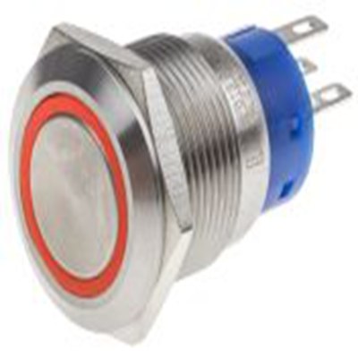 RS PRO,111-3766, 照明 按钮开关, Φ19.2 mm开孔, 面板安装, 闭锁操作, 红色LED, 单刀双掷, IP40 12 V dc 250 V 交流