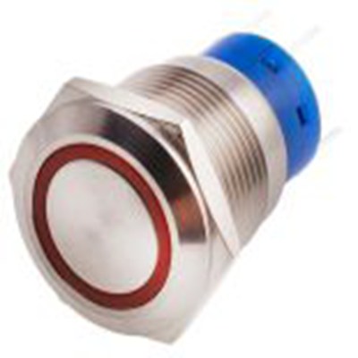 RS PRO,111-3767, 照明 按钮开关, Φ19.2 mm开孔, 面板安装, 瞬时型操作, 红色LED, 单刀双掷, IP40 12 V dc 250 V 交流