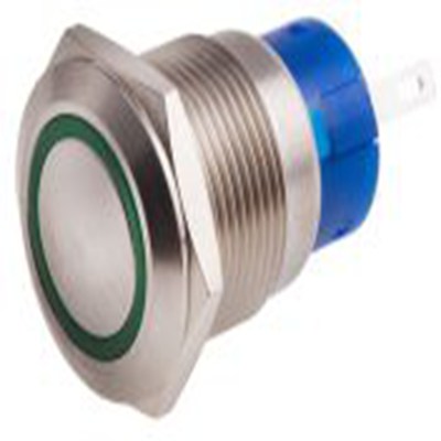 RS PRO,111-3773, 照明 按钮开关, Φ19.2 mm开孔, 面板安装, 瞬时型操作, 绿色LED, 单刀双掷, IP40 12 V dc 250 V 交流