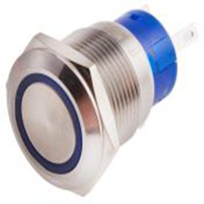 RS PRO,111-3776, 照明 按钮开关, Φ19.2 mm开孔, 面板安装, 闭锁操作, 蓝色LED, 单刀双掷, IP40 12 V dc 250 V 交流