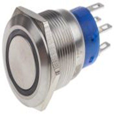 RS PRO,111-3778, 照明 按钮开关, Φ19.2 mm开孔, 面板安装, 瞬时型操作, 白色LED, 双刀双掷, IP40 12 V dc 250 V 交流