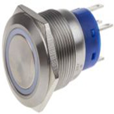 RS PRO,111-3780, 照明 按钮开关, Φ19.2 mm开孔, 面板安装, 瞬时型操作, 白色LED, 单刀双掷, IP40 12 V dc 24 V 交流