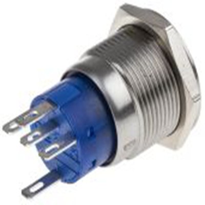 RS PRO,111-3782, 照明 按钮开关, Φ19.2 mm开孔, 面板安装, 闭锁操作, 蓝色LED, 单刀双掷, IP40 12 V dc 250 V 交流