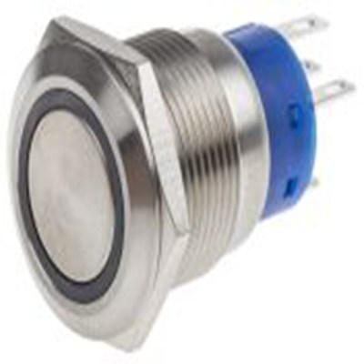 RS PRO,111-3880, 照明 按钮开关, Φ19.2 mm开孔, 面板安装, 瞬时型操作, 黄色LED, 单刀双掷, IP40 12 V dc 250 V 交流