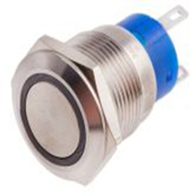 RS PRO,111-3887, 照明 按钮开关, Φ19.2 mm开孔, 面板安装, 闭锁操作, 绿色LED, 单刀双掷, IP40 250 V 交流