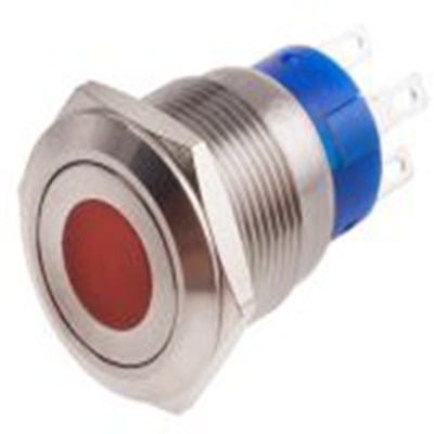 RS PRO,111-3894, 照明 按钮开关, Φ19.2 mm开孔, 面板安装, 瞬时型操作, 红色LED, 单刀双掷, IP40 250 V 交流