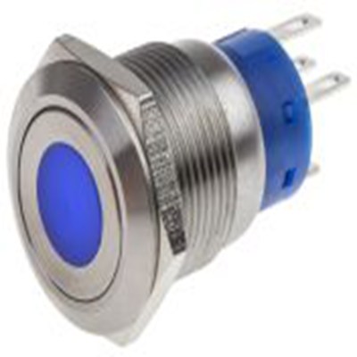 RS PRO,111-3899, 照明 按钮开关, Φ19.2 mm开孔, 面板安装, 闭锁操作, 蓝色LED, 单刀双掷, IP40 12 V dc 250 V 交流