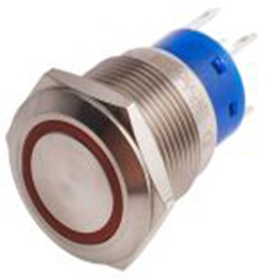 RS PRO,111-5774, 照明 按钮开关, Φ19.2 mm开孔, 面板安装, 瞬时型操作, 红色LED, 单刀双掷, IP40 12 V dc 250 V 交流