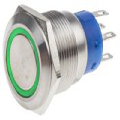 RS PRO,111-5782, 照明 按钮开关, Φ19.2 mm开孔, 面板安装, 闭锁操作, 绿色LED, 双刀双掷, IP40 12 V dc 250 V 交流