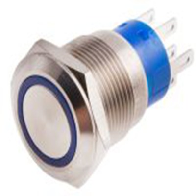 RS PRO,111-5786, 照明 按钮开关, Φ19.2 mm开孔, 面板安装, 瞬时型操作, 蓝色LED, 双刀双掷, IP40 12 V dc 250 V 交流