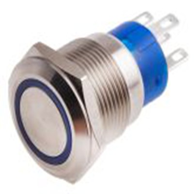 RS PRO,111-5787, 照明 按钮开关, Φ19.2 mm开孔, 面板安装, 闭锁操作, 蓝色LED, 单刀双掷, IP40 250 V 交流