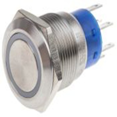 RS PRO,111-5790, 照明 按钮开关, Φ19.2 mm开孔, 面板安装, 瞬时型操作, 白色LED, 双刀双掷, IP40 12 V dc 250 V 交流