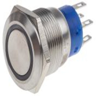 RS PRO,111-5791, 照明 按钮开关, Φ19.2 mm开孔, 面板安装, 瞬时型操作, 白色LED, 单刀双掷, IP40 12 V dc 250 V 交流