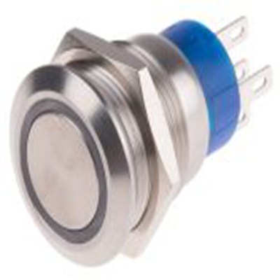 RS PRO,111-5796, 照明 按钮开关, Φ19.2 mm开孔, 面板安装, 瞬时型操作, 黄色LED, 单刀双掷, IP40 12 V dc 250 V 交流