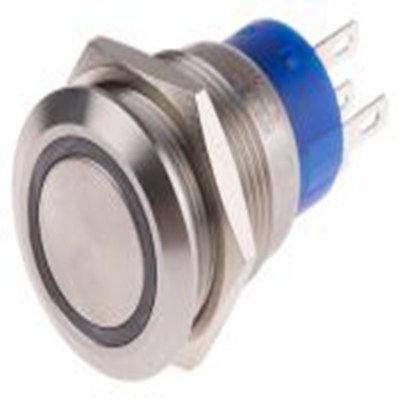 RS PRO,111-5827, 照明 按钮开关, Φ19.2 mm开孔, 面板安装, 瞬时型操作, 白色LED, 单刀双掷, IP40 12 V dc 250 V 交流