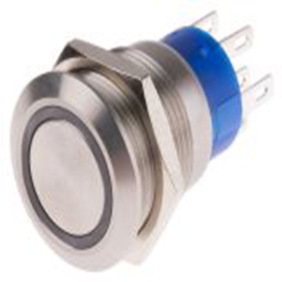 RS PRO,111-5828, 照明 按钮开关, Φ19.2 mm开孔, 面板安装, 闭锁操作, 蓝色LED, 双刀双掷, IP40 250 V 交流