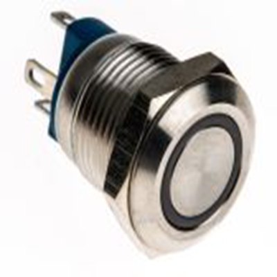 RS PRO,111-6526, 照明 按钮开关, Φ12 mm开孔, 面板安装, 瞬时型操作, 蓝色LED, 单刀单掷, IP65, IP40 36 V dc, AV系列