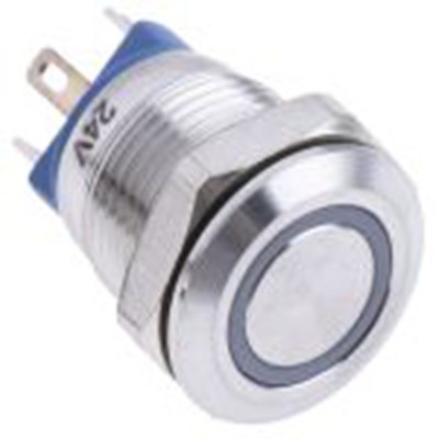 RS PRO,111-6529, 照明 按钮开关, Φ12 mm开孔, 面板安装, 瞬时型操作, 绿色LED, 单刀单掷, IP65, IP40 36 V dc, AV01系列