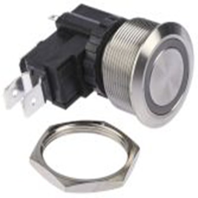 RS PRO,175-8861, 照明 按钮开关, Φ25.2 mm开孔, 面板安装, 瞬时型操作, 白色LED, 单刀双掷, IP40 250 V 交流