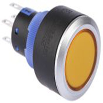 RS PRO,175-8223, 照明 按钮开关, Φ22.2 mm开孔, 面板安装, 瞬时型操作, 黄色LED, 双刀双掷, IP65 36 V dc 250 V 交流, KPB22系列
