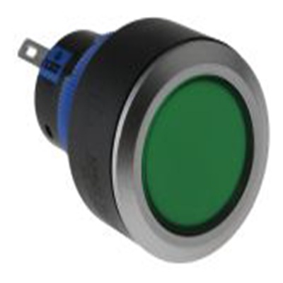 RS PRO,175-8233, 照明 按钮开关, Φ22.2 mm开孔, 面板安装, 瞬时型操作, 绿色LED, 单刀双掷, IP65 36 V dc 250 V 交流, KPB22系列