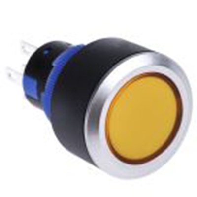 RS PRO,175-9089, 照明 按钮开关, Φ22.2 mm开孔, 面板安装, 瞬时型操作, 黄色LED, 单刀双掷, IP65 36 V dc 250 V 交流, KPB22系列