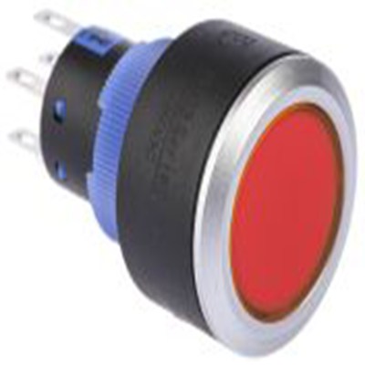 RS PRO,175-8888, 照明 按钮开关, Φ22.2 mm开孔, 面板安装, 瞬时型操作, 红色LED, 双刀双掷, IP65 36 V dc 250 V 交流, KPB22系列