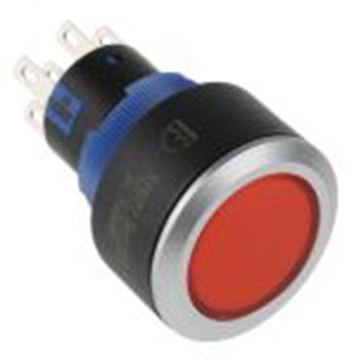 RS PRO,175-8245, 照明 按钮开关, Φ22.2 mm开孔, 面板安装, 瞬时型操作, 红色LED, 双刀双掷, IP65 36 V dc 250 V 交流, KPB22系列